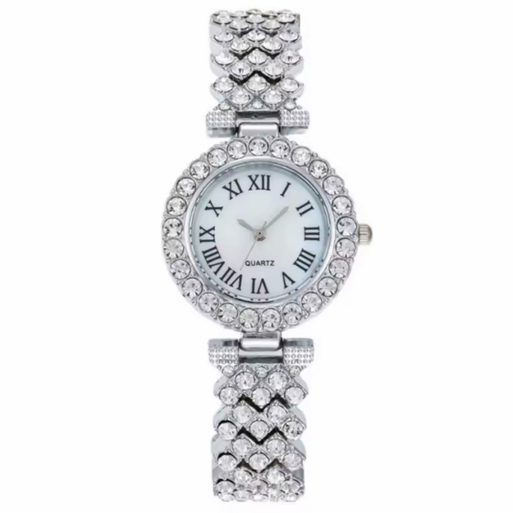 Sparkling Silver Luxury Watch & Bracelet Set Roman Steel Belt Quartz Watch - Picture 2 of 2